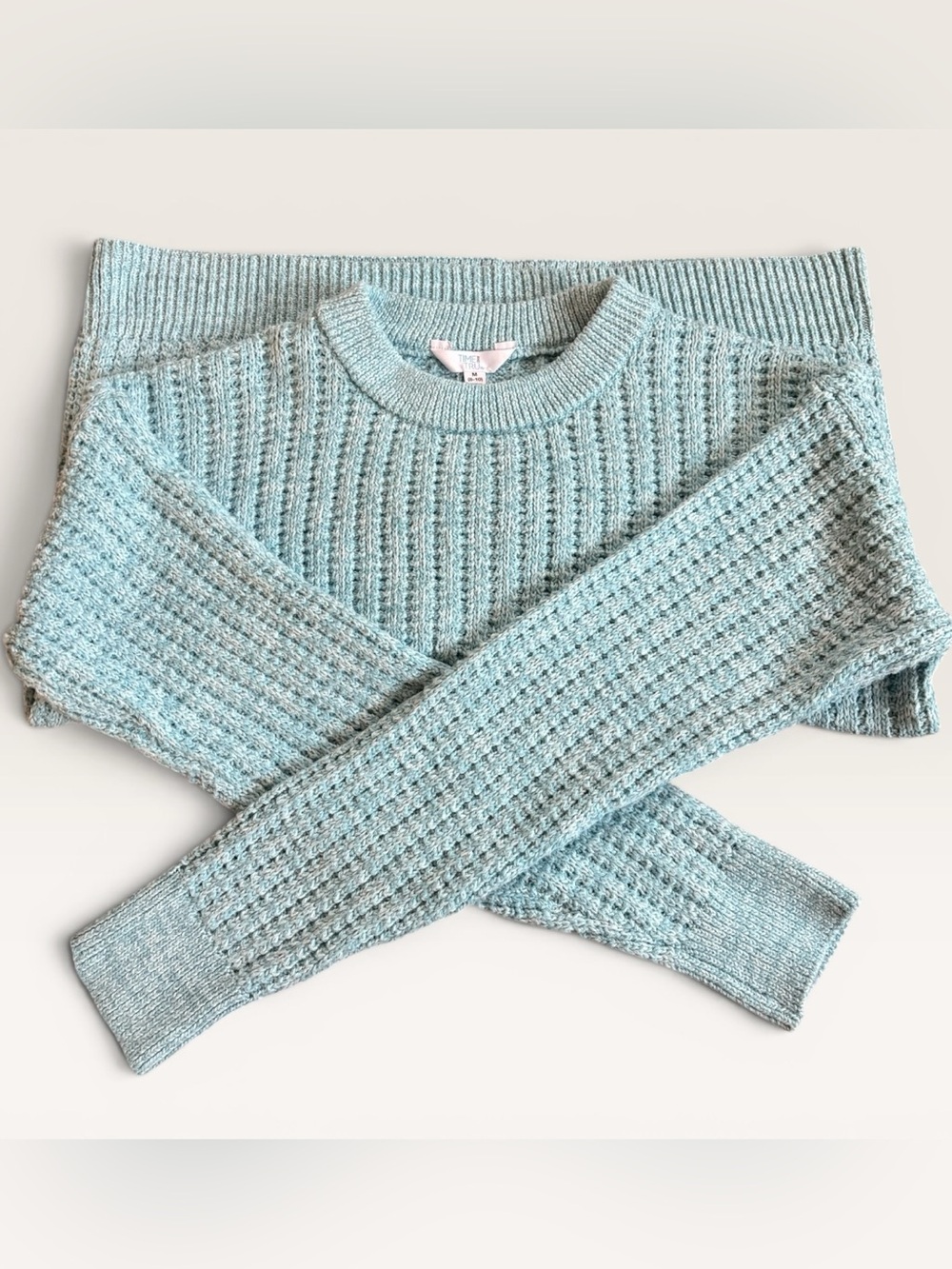 Time and Tru Textured Knit Sweater | Mint Green | Size Medium | Cozy Crewneck